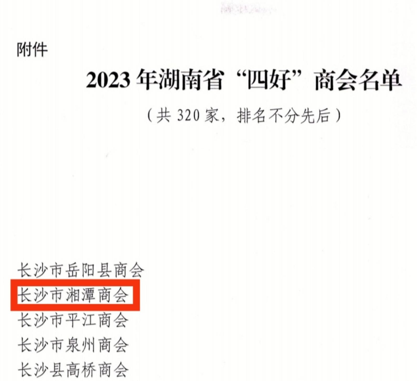 長沙市湘潭商會再次榮獲湖南省“四好”商會榮譽稱號